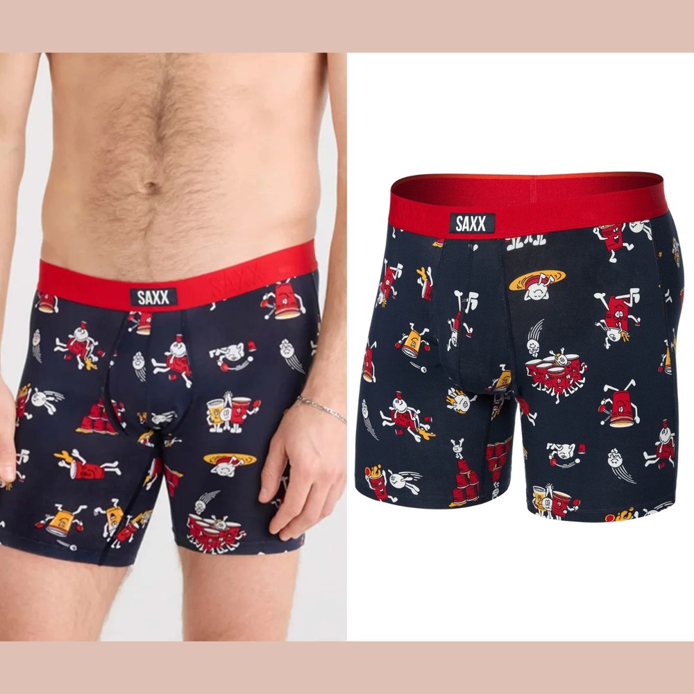 NIB $34 SAXX UNDERWEAR [ Medium ] Vibe Super Soft Boxer Brief Party Foul‎ U1609